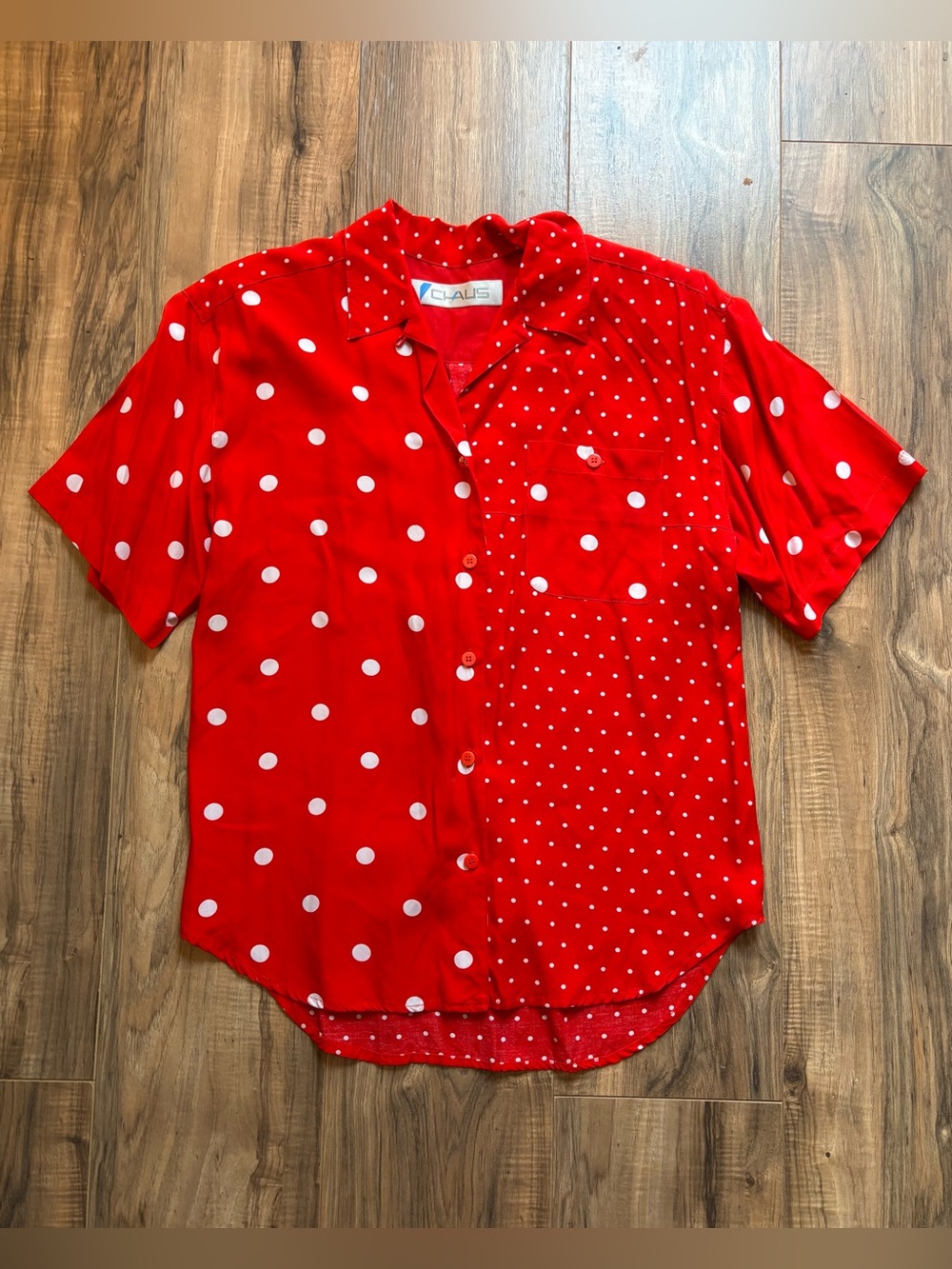 Vintage Chaus Red White Polka Dot Button Up Shirt Women’s L 80s 90s Retro